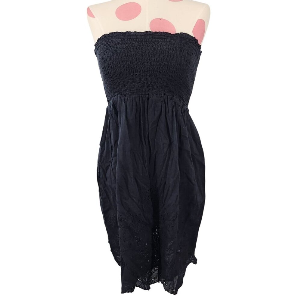 Women's Vintage Y2K American Eagle Black Strapless Tube Top Dress Medium Eyelet